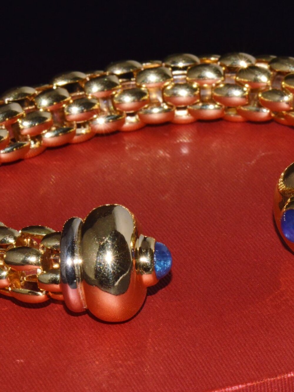 Vintage FOPE Flex'it 18K Gold Natural Blue Sapphire Open Cuff Bangle Bracelet